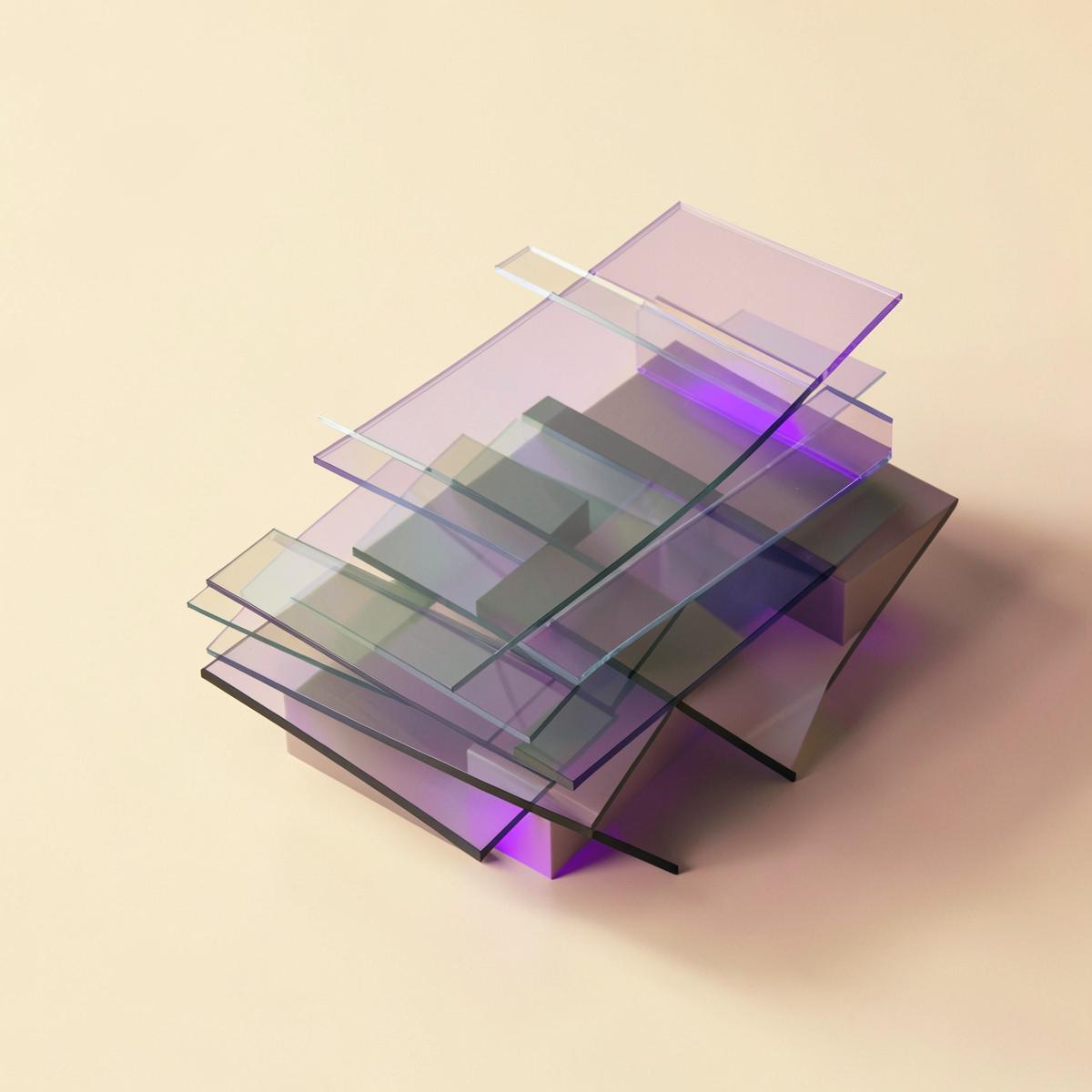 Abstract stack of translucent glass panels representing layered infrastructure
